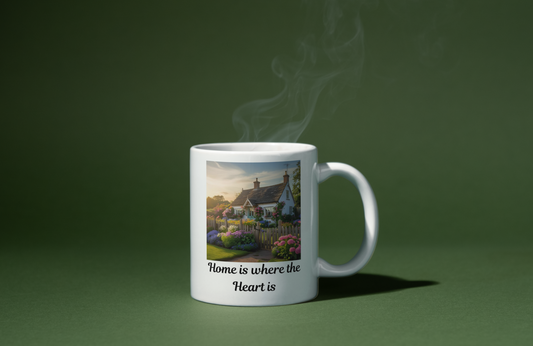 Ceramic Mug, Peaceful Cottage Home is where the heart is, Floral Garden Coffee Cup, Gift for Nature Lover, Cottagecore Kitchen Decor, 11oz